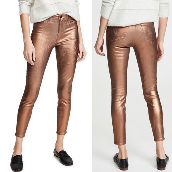 L'Agence Margot Cropped Metallic Coated High-rise Jeans in Bronze, Size 30